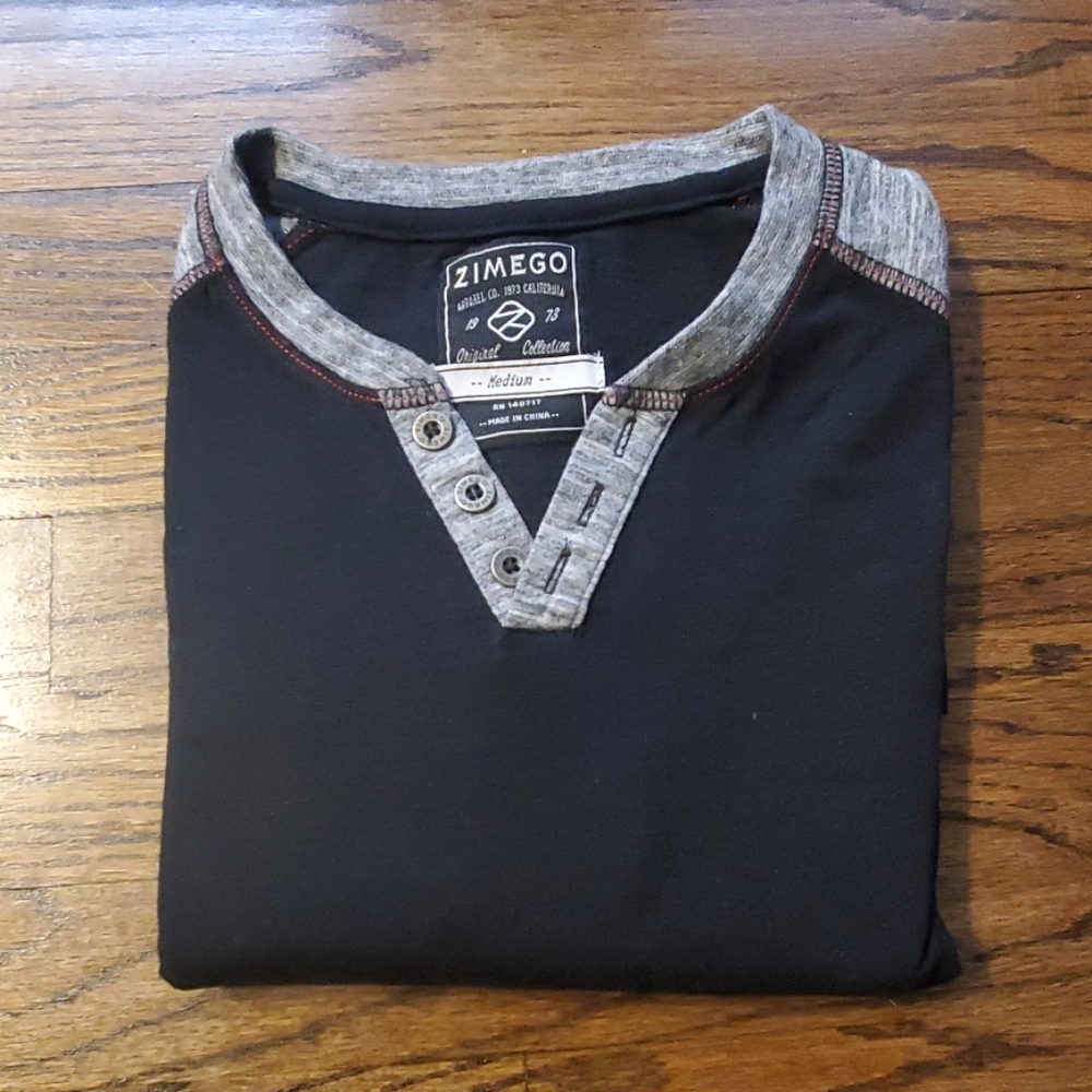 Men's M Zimego long sleeve henley black/gr…